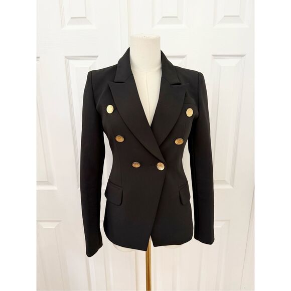 Kristina Mak Jackets & Blazers - Kristina Mak Womens Black Gold Button Double Breasted Military Style Blazer XS